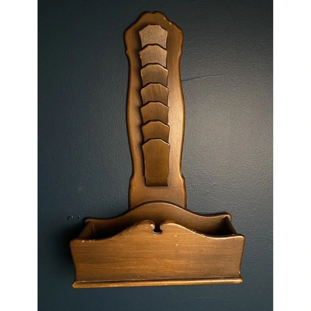 Vintage Wooden Letter Holder Mail Key Glasses Wallet Organizer Wall Hanging